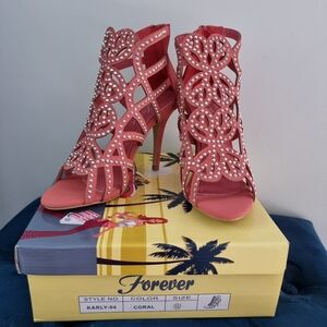 Forever 21 Coral Embellished Stiletto Sandals